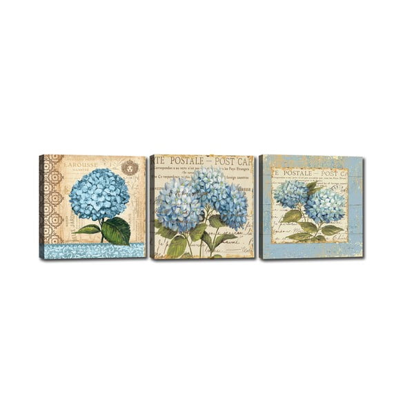 Set od 3 slike Tablo Center Hydrangea Blue