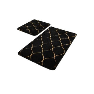 Set od 2 crne pravokutne kupaonske prostirke Foutastic Gold Wave