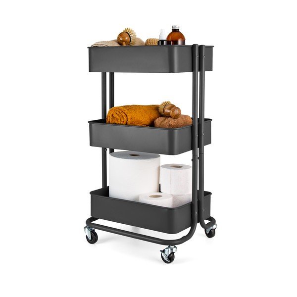 Crni metalni regal na kotačima 43x35 cm Grena – Compactor-image-3