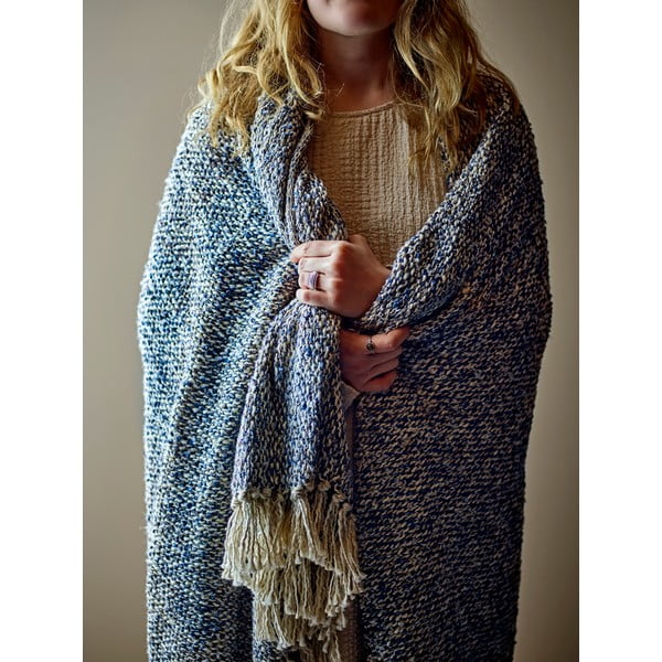 Prljavo plava deka od mješavine lana 130x160 cm Ocean – Bloomingville-image-1