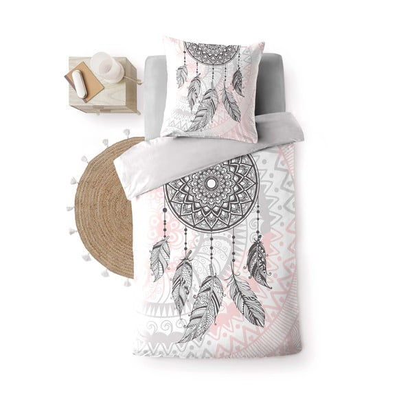 Bijela/ružičasta pamučna posteljina za krevet za jednu osobu 140x200 cm Namaste – douceur d'intérieur-image-2