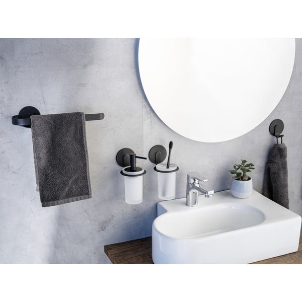 Mat crna staklena samoljepljiva čaša za četkice za zube Bivio – Wenko-image-2