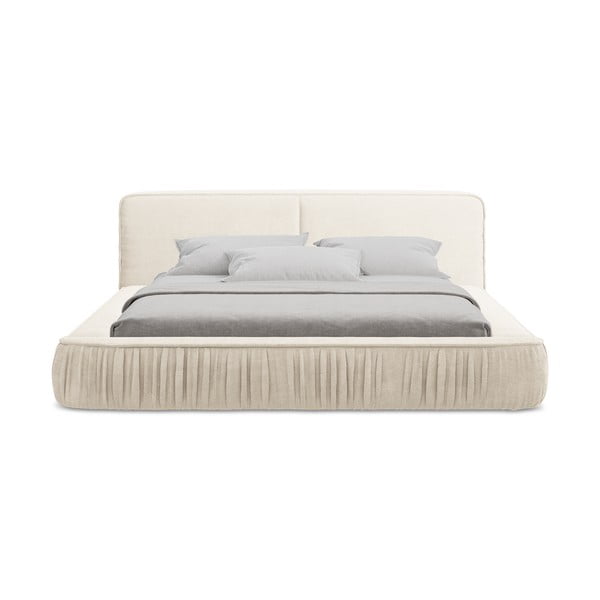 Krem tapecirani bračni krevet s prostorom za odlaganje s okvirom od letvica 140x200 cm Keoni - Makamii-image-4