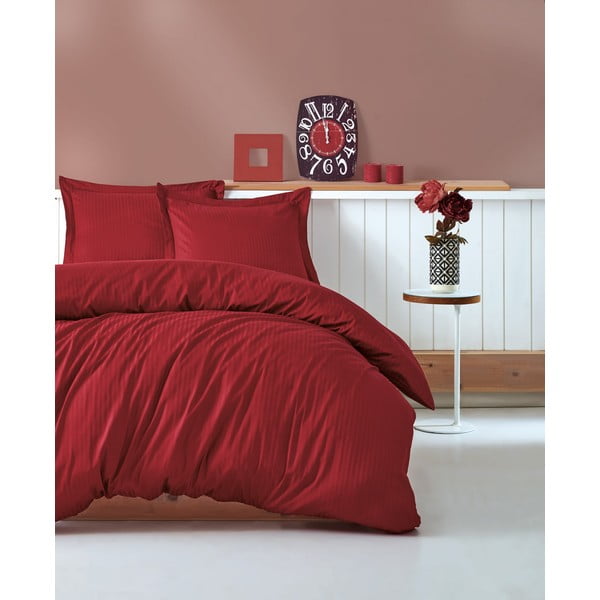 Crvena posteljina sa posteljinom za bračni krevet Stripe, 200 x 220 cm