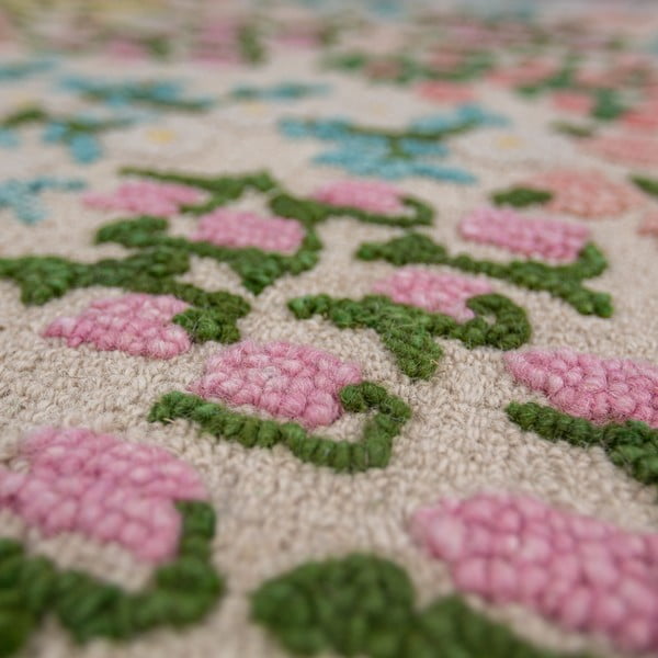 Krem ručno rađen vunen tepih 200x290 cm Emilia Floral – Flair Rugs-image-2