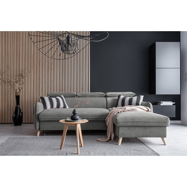 Svijetlo siva baršunasta sklopiva kutna garnitura (s desnim kutom) Sweet Harmony – Miuform-image-1