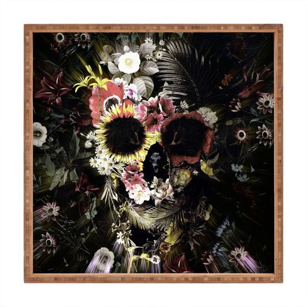 Flowery Skull drveni ukrasni pladanj za posluživanje, 40 x 40 cm