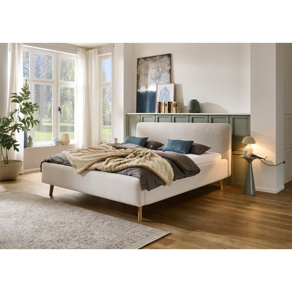 Krem tapecirani bračni krevet bez podnice 180x200 cm Mattis – Meise Möbel-image-1