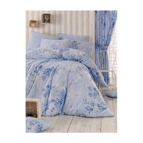Plava posteljina za bračni krevet Elena, 200 x 220 cm