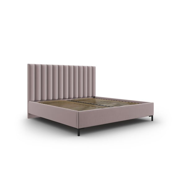 Svijetlo ružičasti tapecirani bračni krevet s prostorom za pohranu s podnicom 200x200 cm Casey – Mazzini Beds