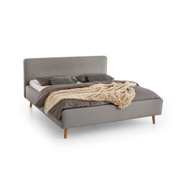 Sivi tapecirani bračni krevet s prostorom za pohranu s podnicom 140x200 cm Mattis – Meise Möbel-image-2