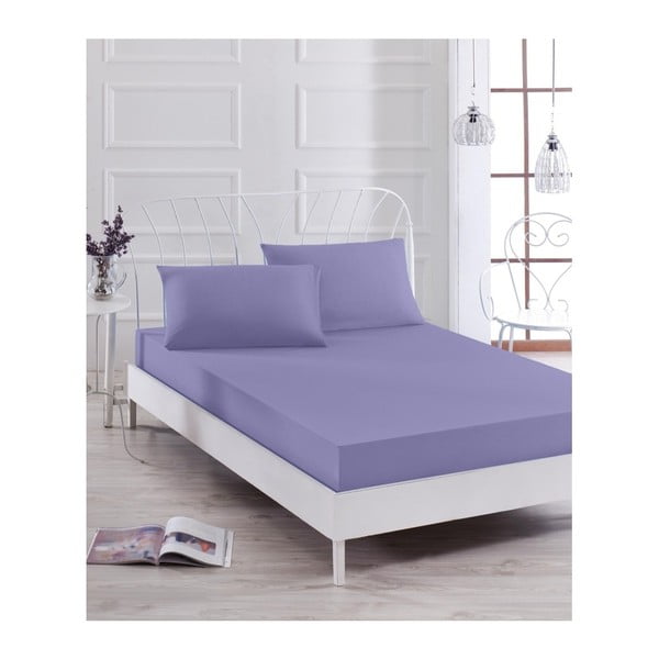 Set ljubičastih elastičnih plahti i jastučnice za krevet za jednu osobu Basso Purple, 100 x 200 cm