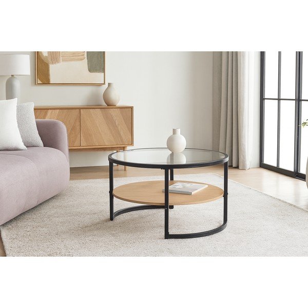 Crni/u prirodnoj boji okrugao stolić za kavu u dekoru hrasta ø 68 cm Zanu – Bonami Essentials-image-4