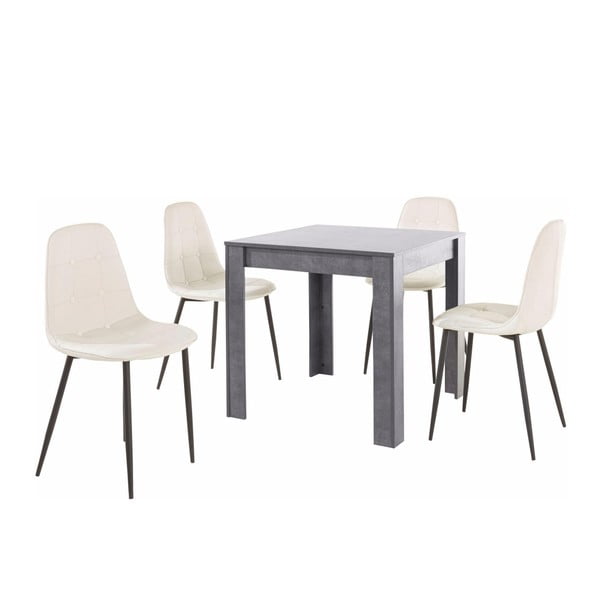 Set sivog blagovaonskog stola i 4 bijele stolice za blagovanje Støraa Lori Lamar Duro