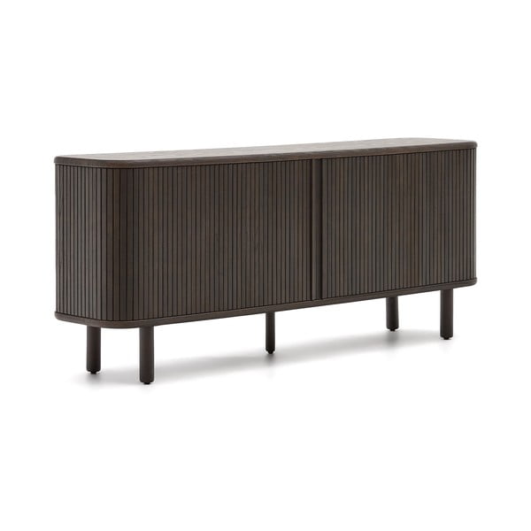 Tamno smeđa niska komoda u dekoru jasena s kliznim vratima 180x75 cm Mailen – Kave Home-image-4