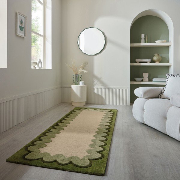 Zelena/u prirodnoj boji ručno rađena vunena staza 80x230 cm Wiggle Wool – Flair Rugs-image-1