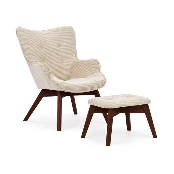 Bež fotelja s naslonjačem za noge od samta Niko – Ropez