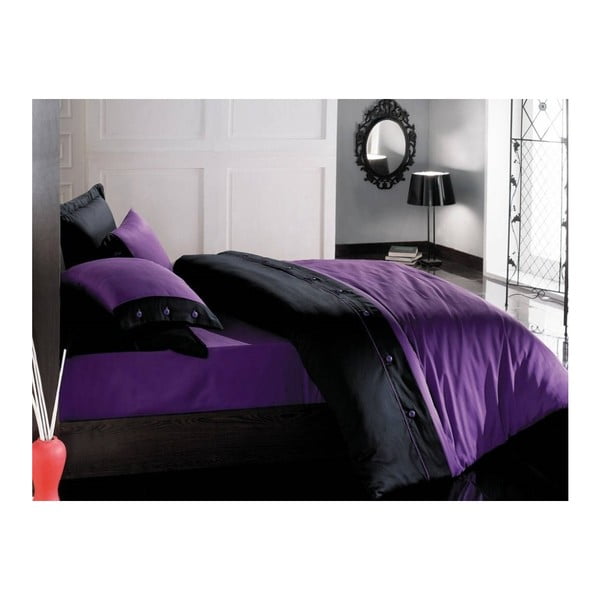 Crno-ljubičasta pamučna satenska posteljina s bračnim krevetom Navlaka, 200 x 220 cm