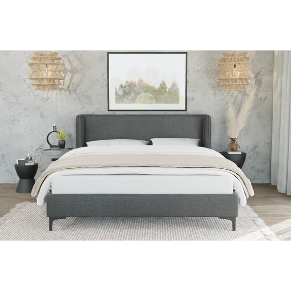 Tamno sivi tapecirani bračni krevet s podnicom 180x200 cm Basti – Ropez-image-2