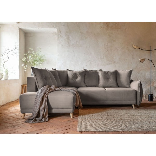 Svjetlo smeđa sklopiva kutna garnitura od samta (s lijevim kutom) Lazy Lukka – Miuform-image-1