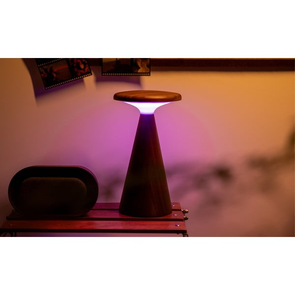 LED stolna lampa u tamnoj prirodnoj boji s drvenim sjenilom (visina 21 cm) Sylva – Gingko-image-4