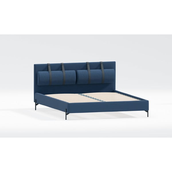 Tamno plavi tapecirani bračni krevet s podnicom 140x200 cm Tulsa – Ropez