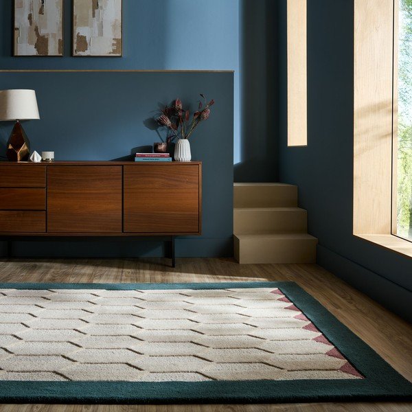 Ručno rađen vunen tepih u prirodnoj boji/plavozeleni 120x170 cm Apex Border Wool – Flair Rugs-image-1