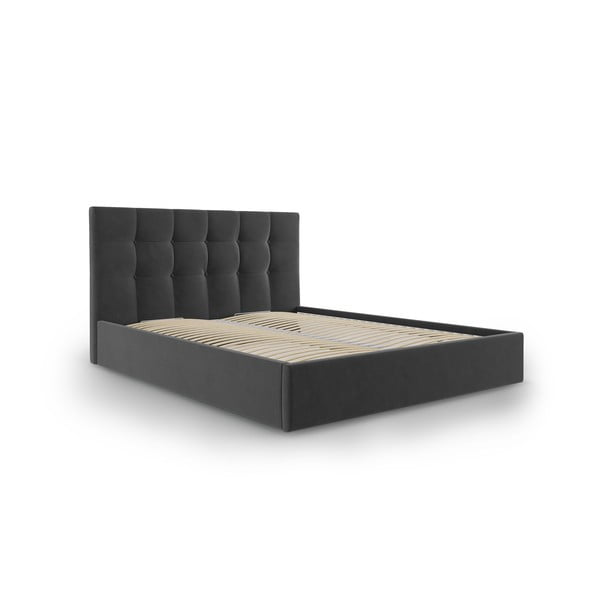 Bračni krevet od tamno sivog baršuna Mazzini Kreveti Nerin, 140 x 200 cm