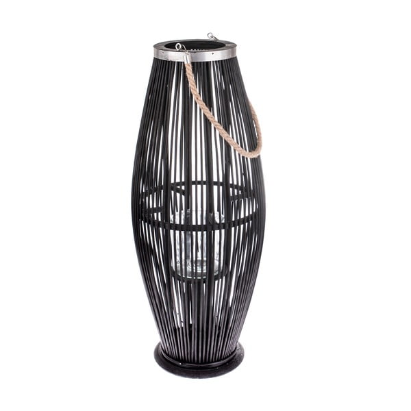 Lanterna od crnog stakla s konstrukcijom od bambusa Dakls, visina 71 cm