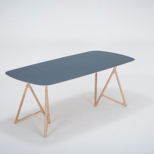 Blagovaonski stol od punog hrasta s tamnoplavom pločom Gazzda Koza, 200 x 90 cm