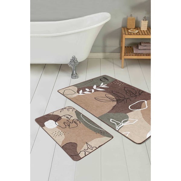 Smeđe od samta kupaonske prostirke u setu 2 kom 60x100 cm Abstract Faces – Mila Home-image-1