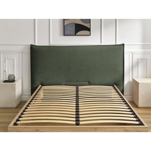 Zeleni podstavljeni tapecirani/od iverice bračni krevet s prostorom za odlaganje s podnicom 160x200 cm Charlie – Bobochic Paris-image-4