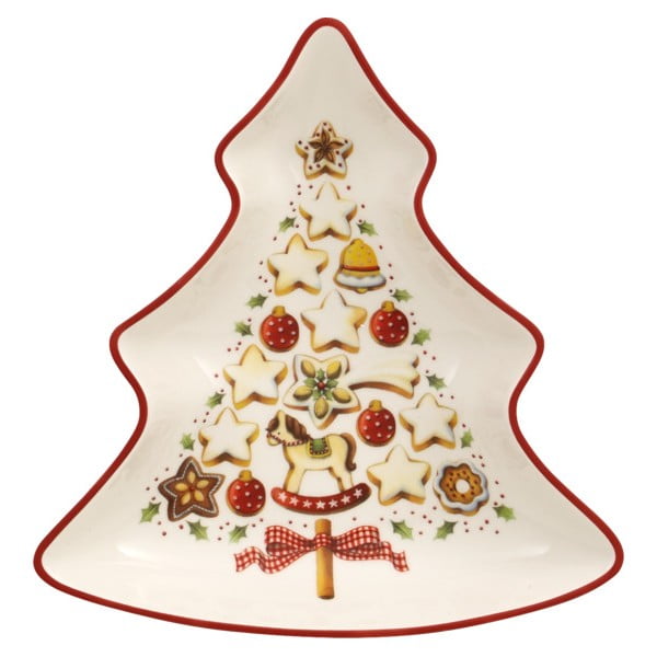 Crveno-bijela porculanska posuda za posluživanje u obliku božićnog drvca Villeroy & Boch Tree, 17,5 x 16,5 cm