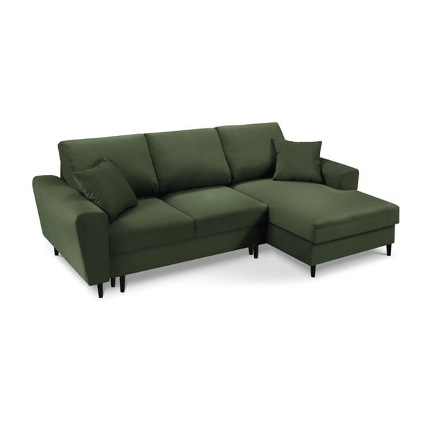 Zelena sklopiva/s prostorom za odlaganje kutna garnitura od samta (s desnim kutom/s ležaljkom) Kyoto – Cosmopolitan Design-image-1