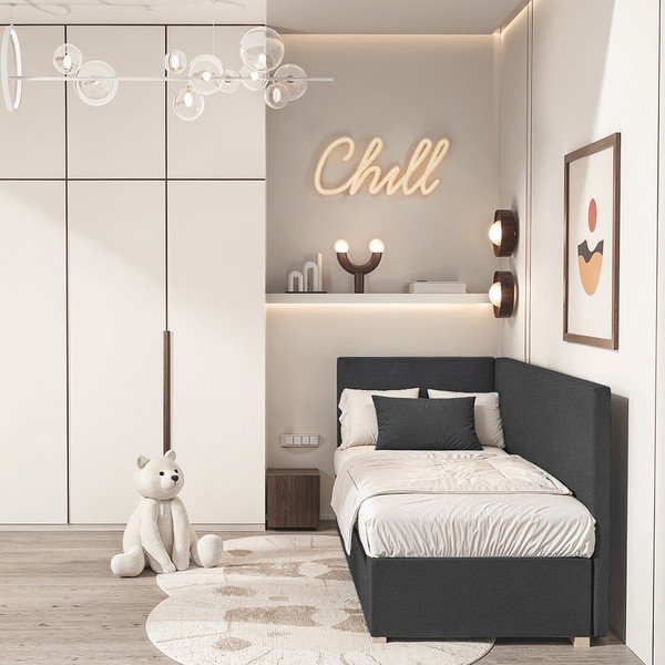 Tamno plavi kutni dječji krevet s prostorom za pohranu s madracem 90x200 cm Flexi – Ghado-image-1