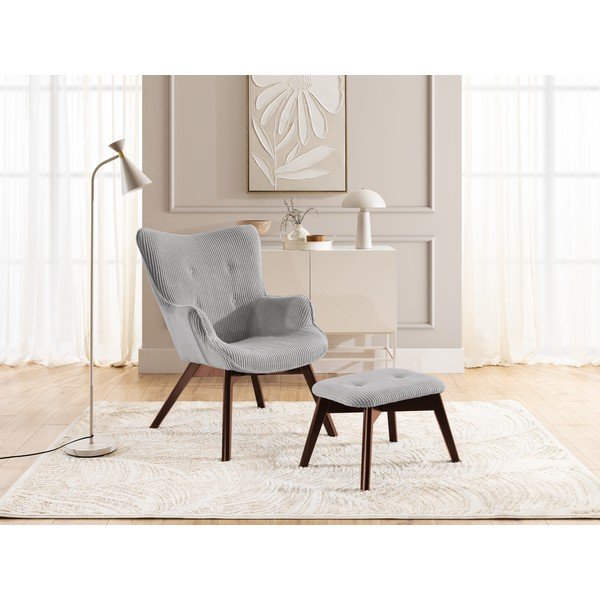 Siva fotelja s naslonjačem za noge od samta Niko – Ropez-image-1