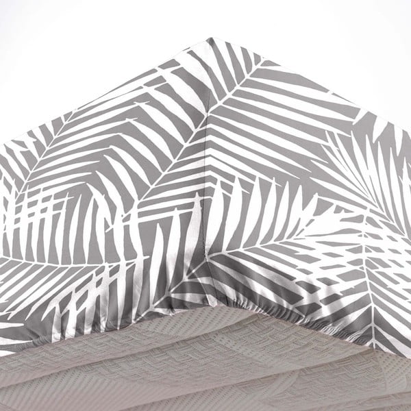 Bijela/siva pamučna plahta s gumom 90x190 cm Botania – douceur d'intérieur-image-2