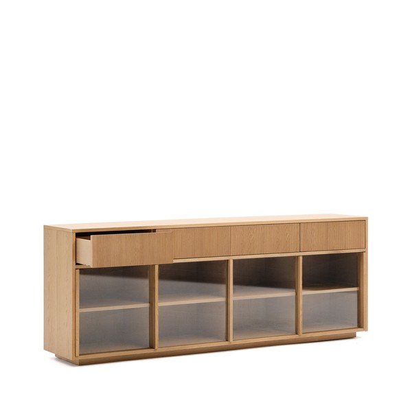 Vitrina u dekoru hrasta s kliznim vratima u prirodnoj boji 200x80x40 cm Helvine – Kave Home-image-3