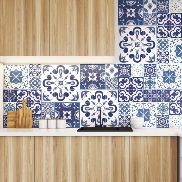 Set od 24 naljepnice Ambiance Azulejos Polka, 50 x 60 cm