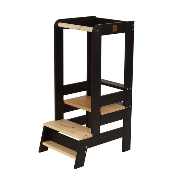 Crni/u prirodnoj boji toranj za učenje od masivnog bora Montessori – Meowbaby