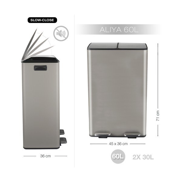 Smeđe-siva željezna kanta za smeće 2x30 l za odvojeni otpad/s pedalom   Aliya – Spirella-image-3