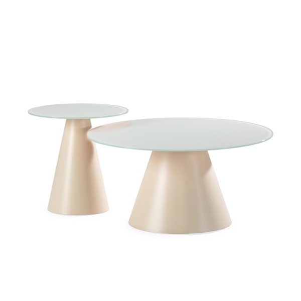 Krem okrugli stolići za kavu u setu 2 kom sa staklenom pločom stola ø 80 cm Vida – MOME