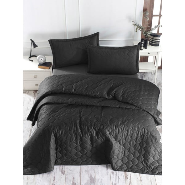 Crni prekrivač s 2 jastučnice od ranforce pamuka EnLora Home Fresh, 225 x 240 cm