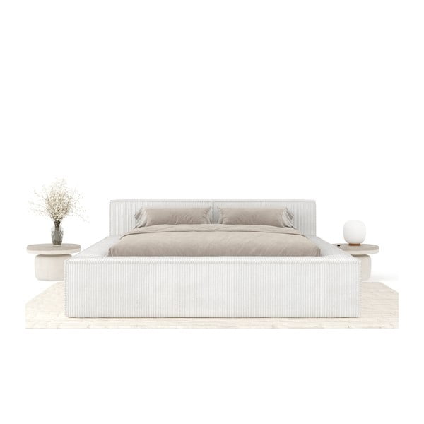 Krem tapecirani bračni krevet s prostorom za odlaganje s podnicom 140x200 cm Voliera – Maison de Rêve-image-3