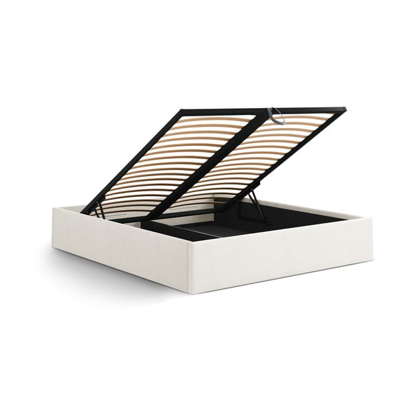 Krem tapecirani bračni krevet s prostorom za odlaganje/bez uzglavlja s podnicom 140x200 cm Susan – Micadoni -image-3