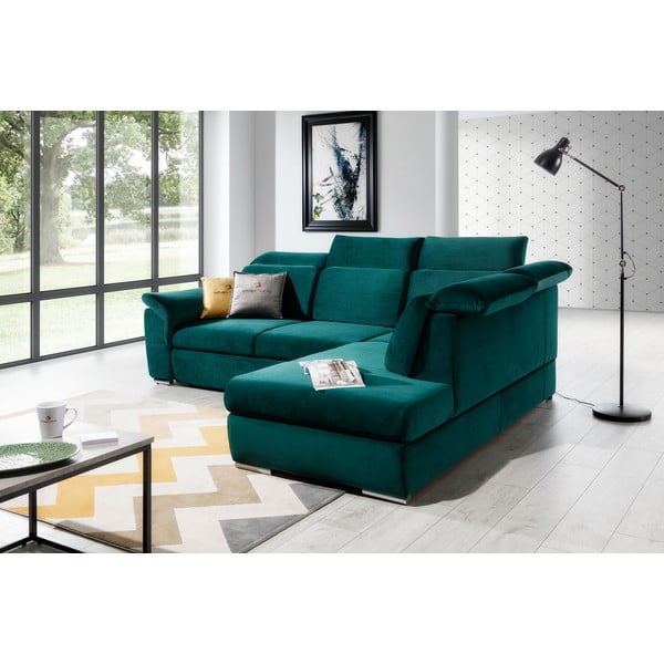 Zelena baršunasti sklopiva/s prostorom za odlaganje kutna garnitura (s desnim kutom/u obliku slova L) Loreto – ELTAP-image-4