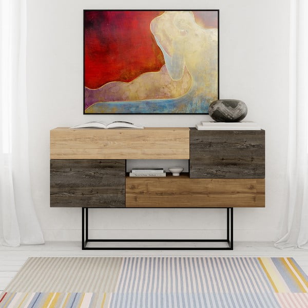 Smeđa/u prirodnoj boji niska komoda u dekoru hrasta 145x82 cm Titan – Marckeric-image-2