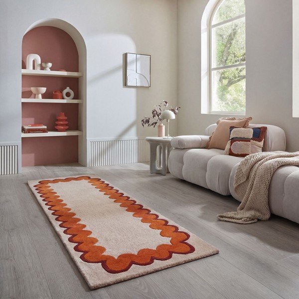 Narančasta/u prirodnoj boji ručno rađena vunena staza 80x230 cm Wiggle Wool – Flair Rugs-image-1