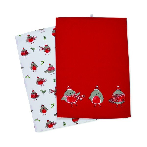 Pamučna kuhinjska krpa 2 kom s božićnim motivom 50x70 cm Christmas Robins – Catherine Lansfield