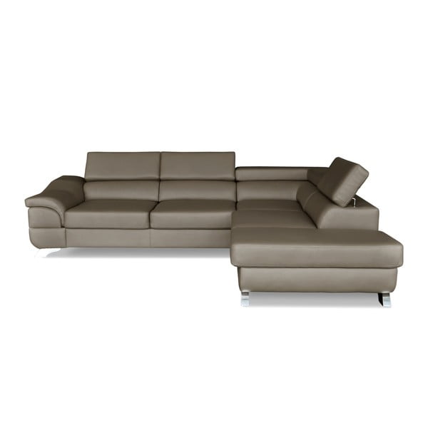 Sivo-smeđi kožni kutni kauč na razvlačenje Windsor &amp; Co. Sofe Omnikron, desni kut